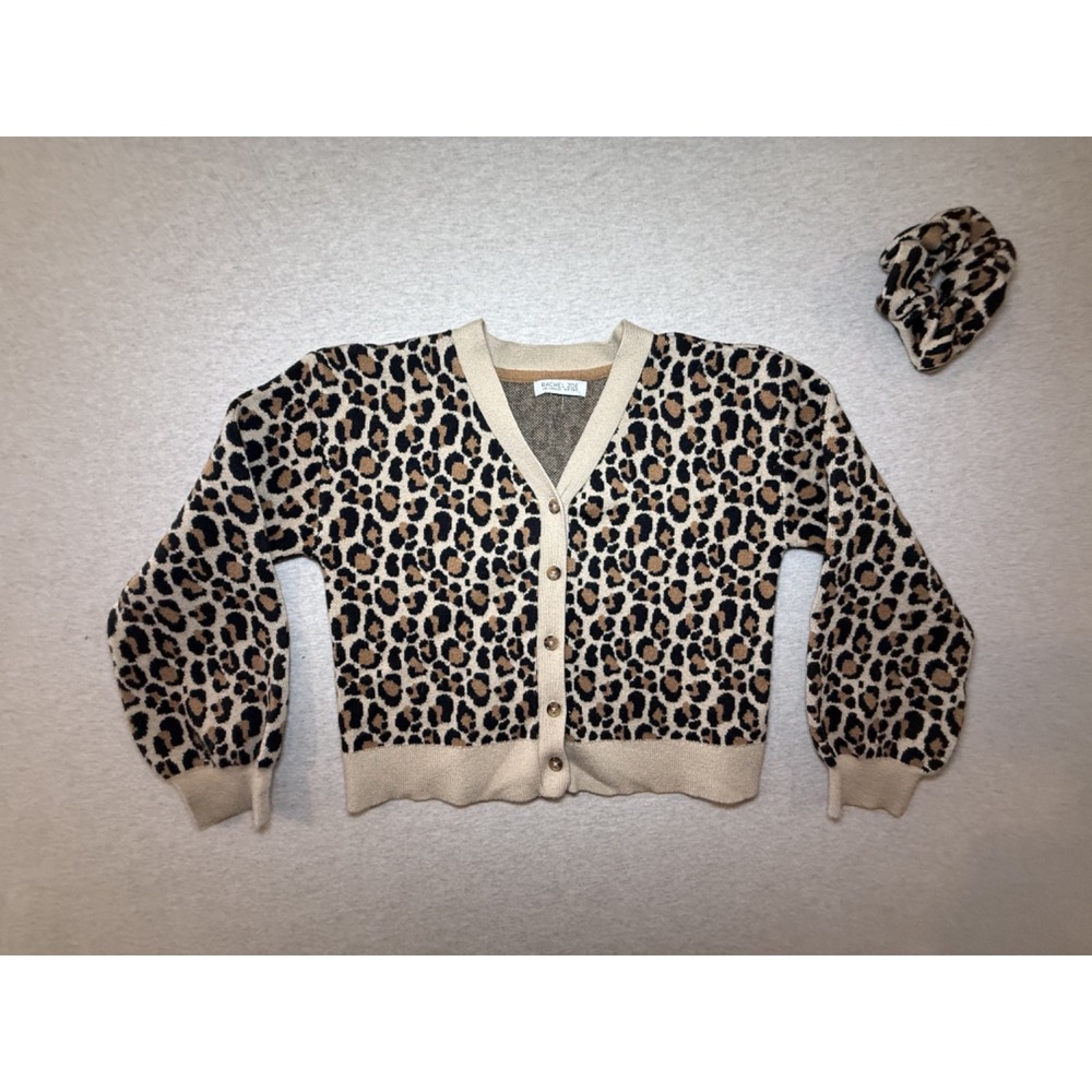 Rachel Zoe. girl size 8. Leopard button up Cardigan and hair scrunchie.